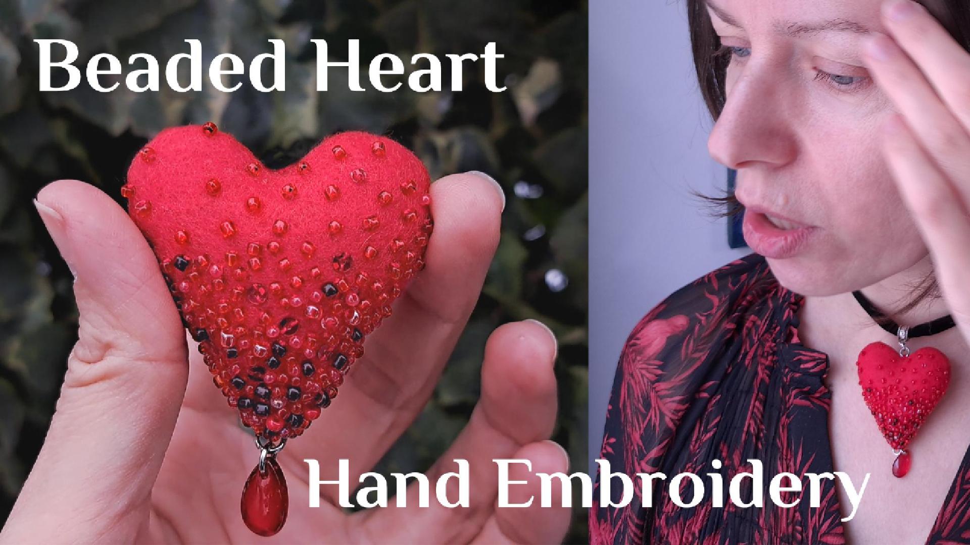 handmade beaded heart jewelry by Lena Kataeva